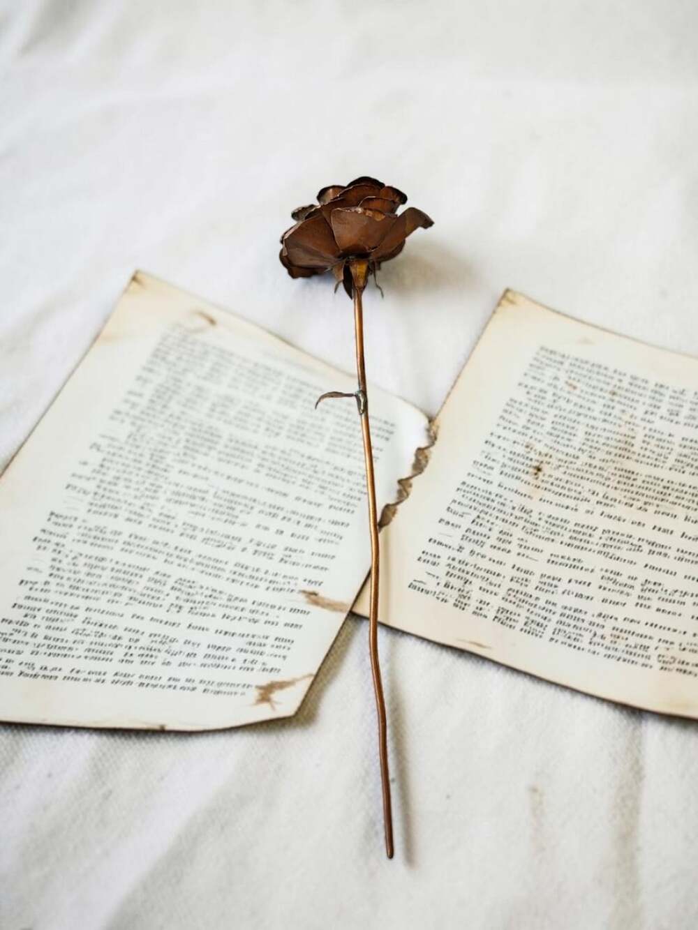 Handmade Copper Rose Metal Sculpture Art Long Stem Flower Decor